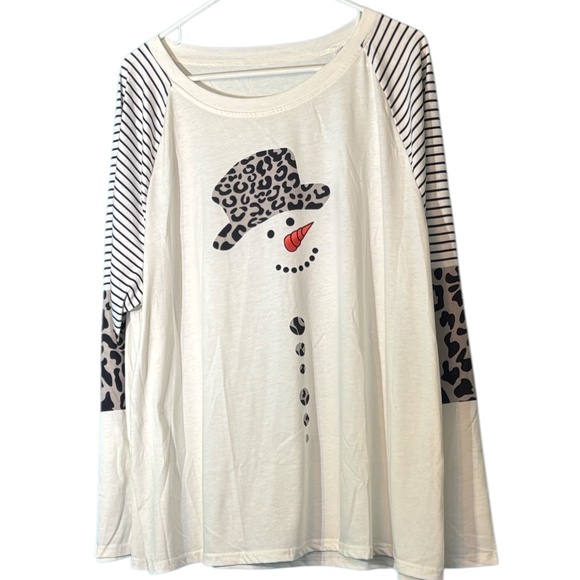Leopard Print Snowman Long Sleeve Tee - Picture 1 of 7